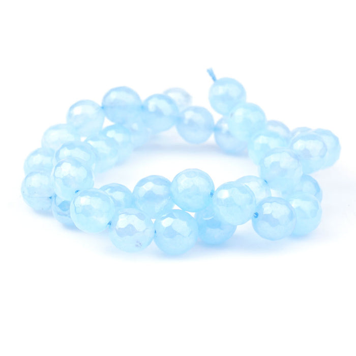 Jade 10mm Dyed Aqua Plated Round Faceted - 15-16 Inch - CLEARANCE