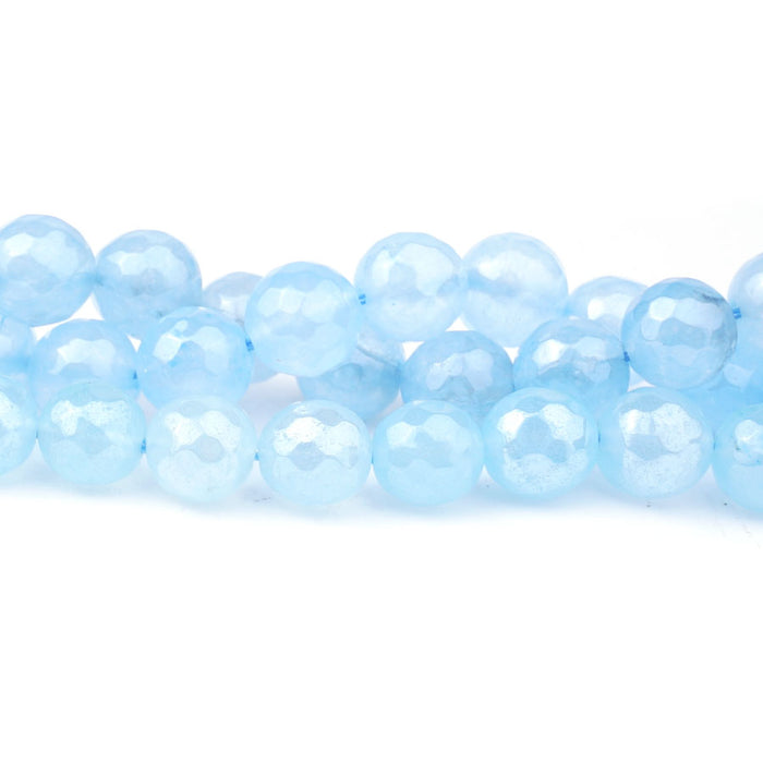 Jade 10mm Dyed Aqua Plated Round Faceted - 15-16 Inch - CLEARANCE