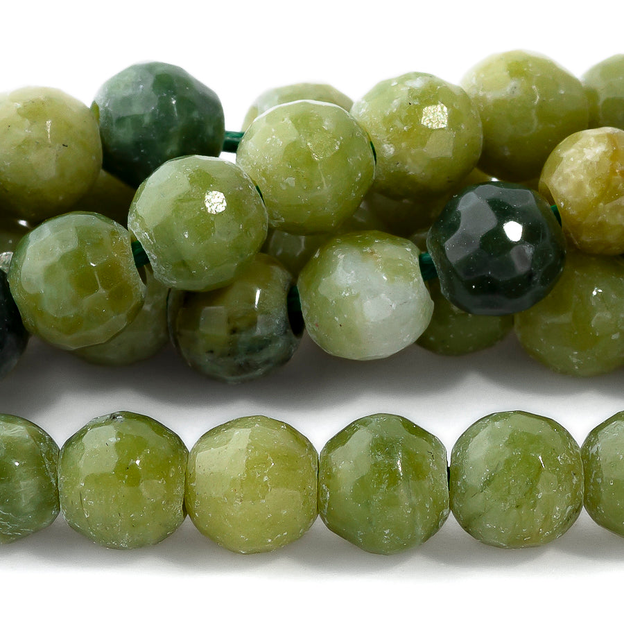 Jade 6mm Faceted Round Large Hole Beads - 8 Inch