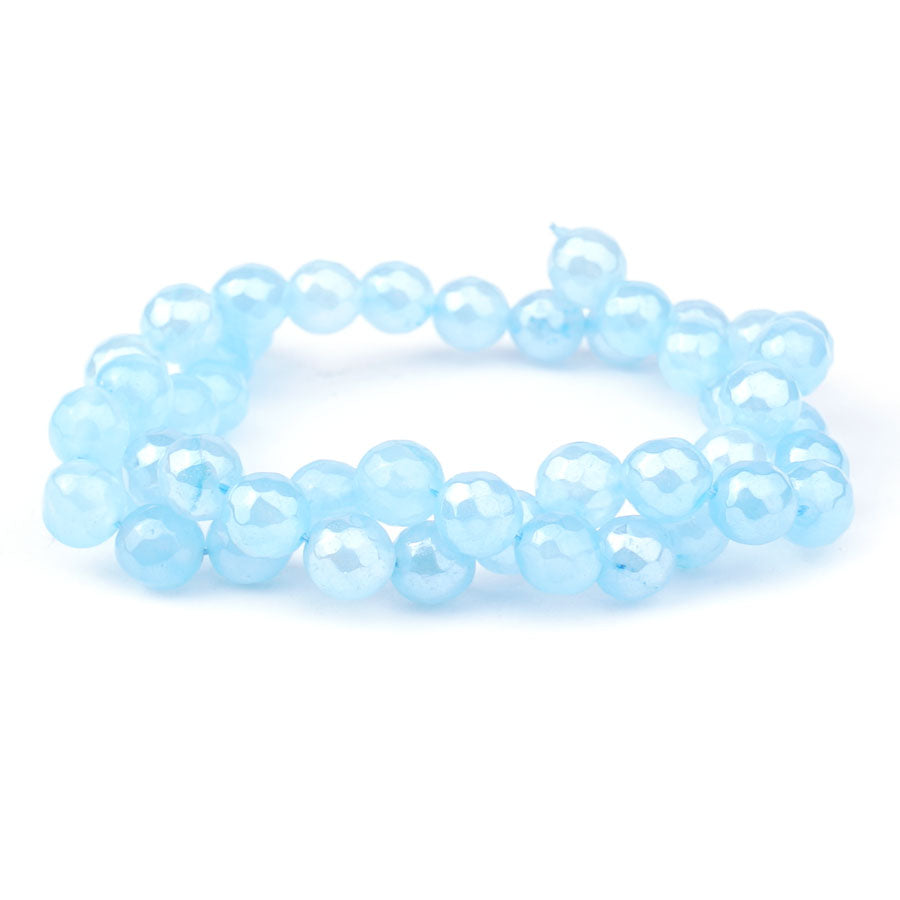 Jade 8mm Dyed Aqua Plated Round Faceted - Limited Editions - 15-16 inch