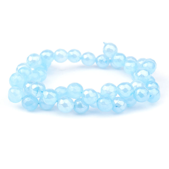 Jade 8mm Dyed Aqua Plated Round Faceted - Limited Editions - 15-16 inch - CLEARANCE