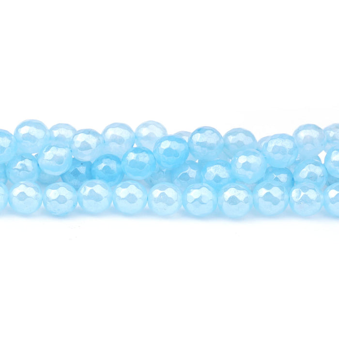 Jade 8mm Dyed Aqua Plated Round Faceted - Limited Editions - 15-16 inch - CLEARANCE