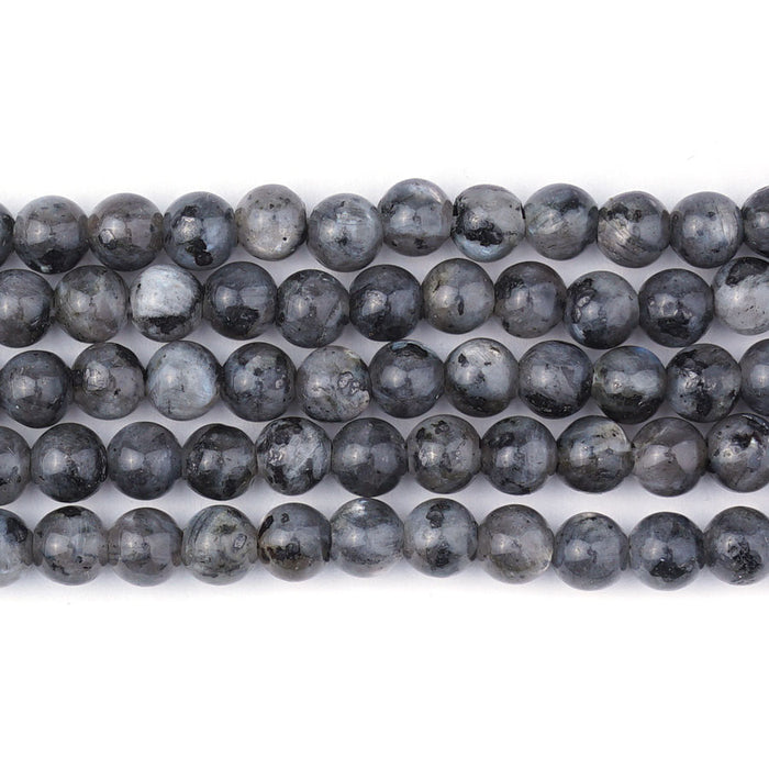 Larvakite Natural 6mm Round Large Hole Beads - 8 Inch