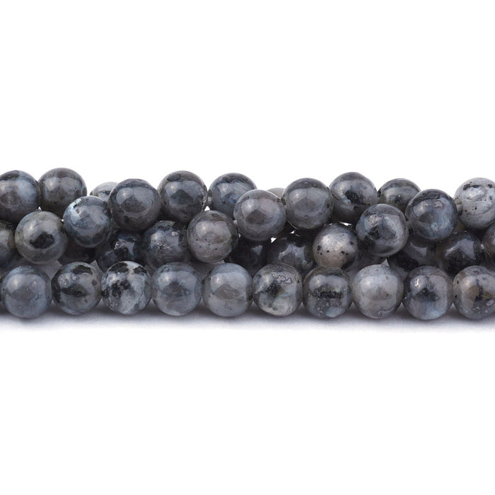 Larvakite Natural 6mm Round Large Hole Beads - 8 Inch