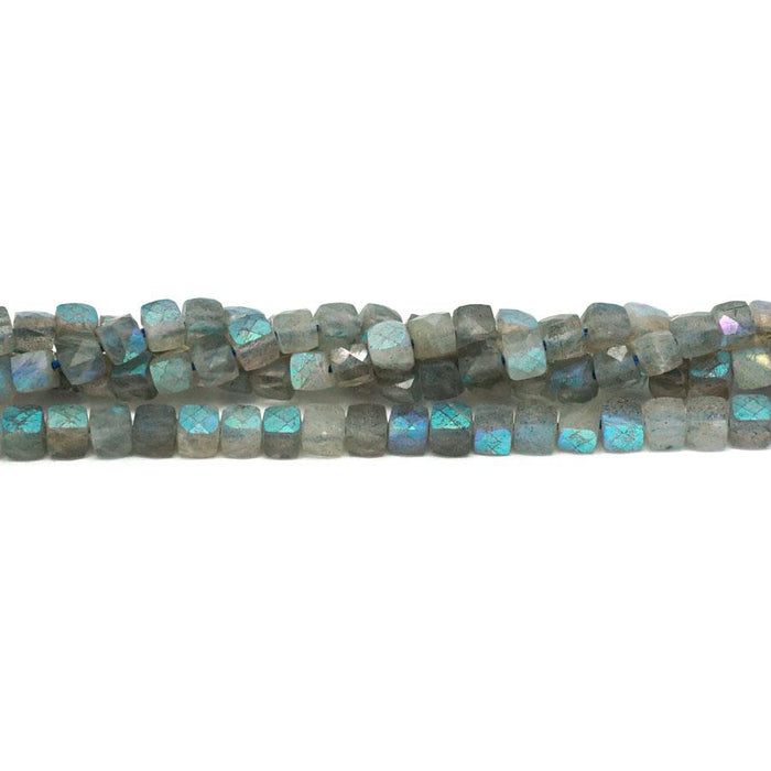 Labradorite Natural 4-4.5mm Faceted Rainbow Plated Cube - 15-16 Inch - CLEARANCE