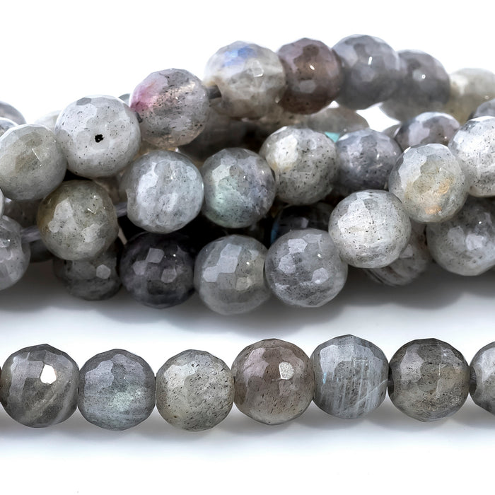 Labradorite 6mm Faceted Round Large Hole Beads - 8 Inch