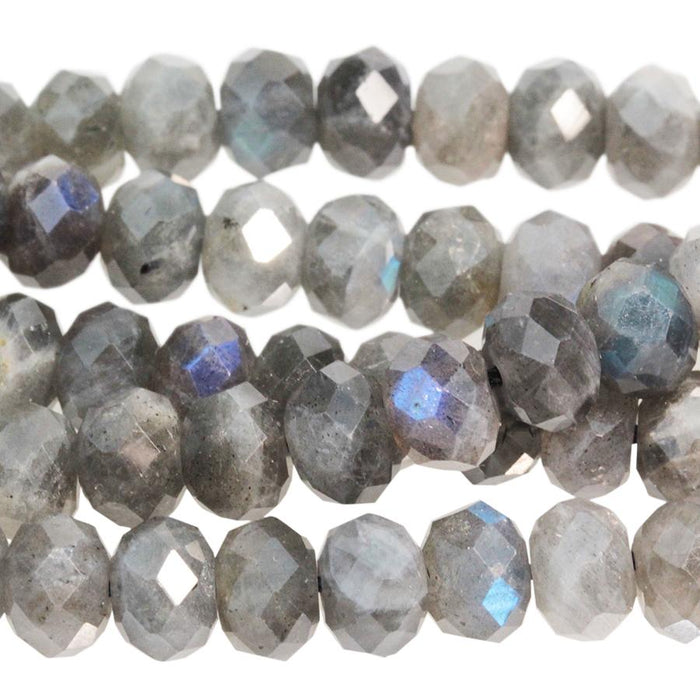 Labradorite 6mm Diamond Cut Faceted Rondelle 15-16 Inch