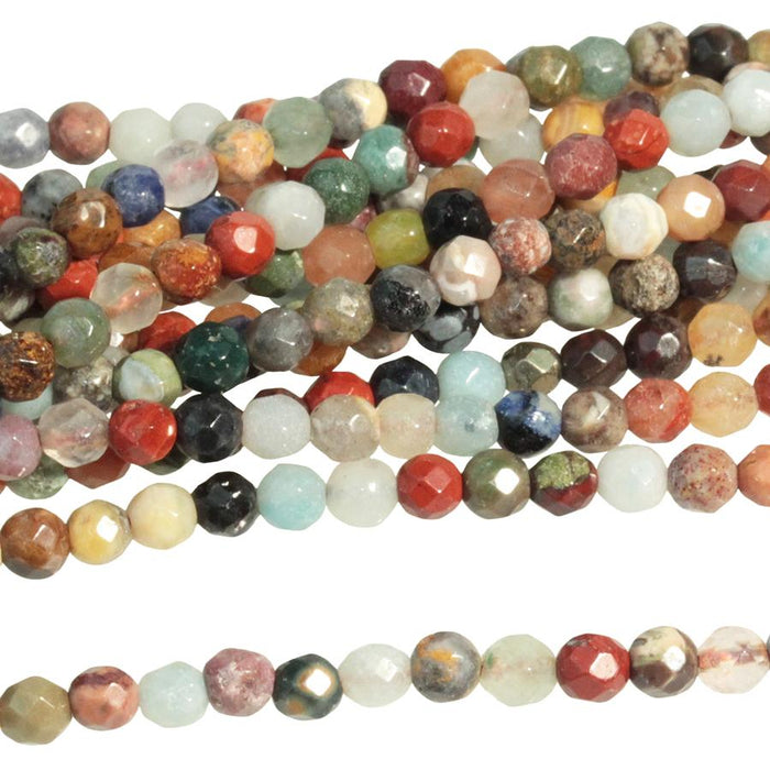 Mixed Stone 4mm Faceted Round 15-16 Inch