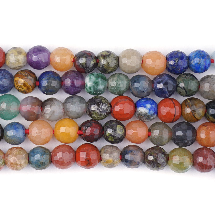 Mixed Stone 6mm Round Faceted Large Hole Beads - 8 Inch