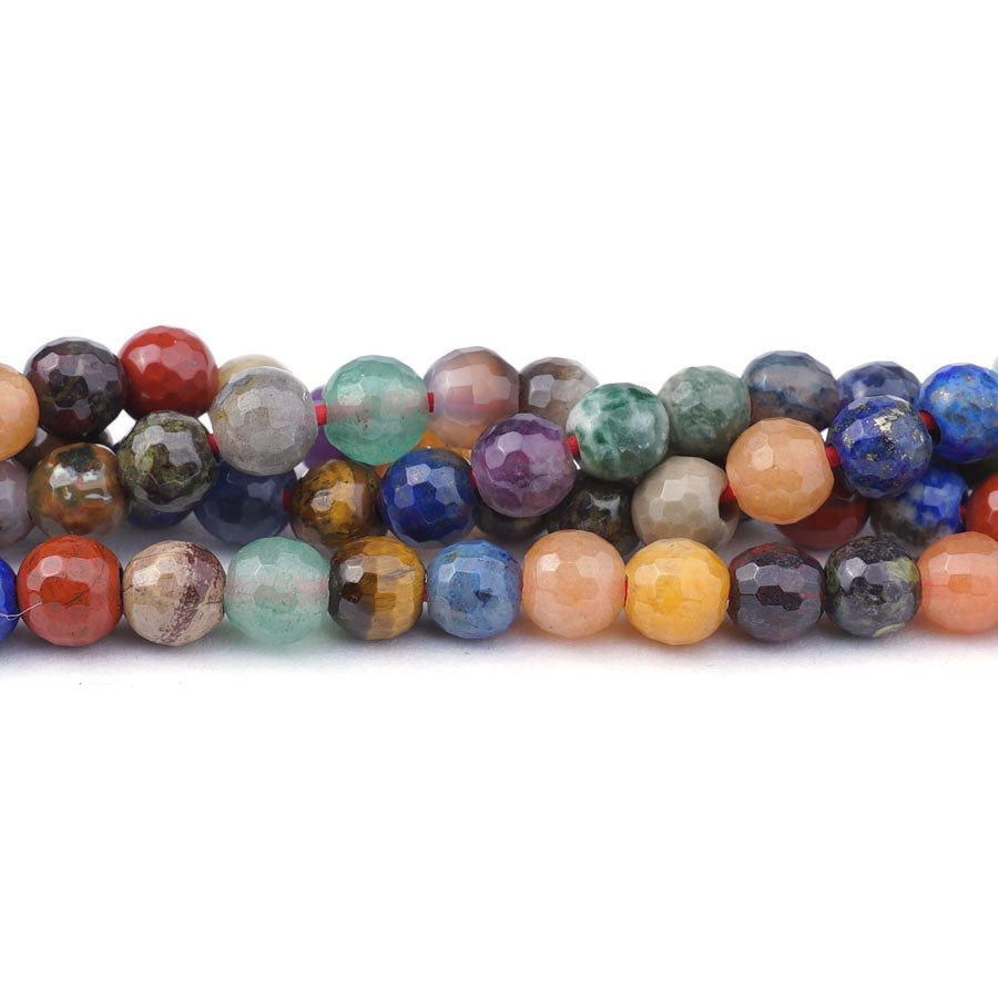 Mixed Stone 6mm Round Faceted Large Hole Beads - 8 Inch