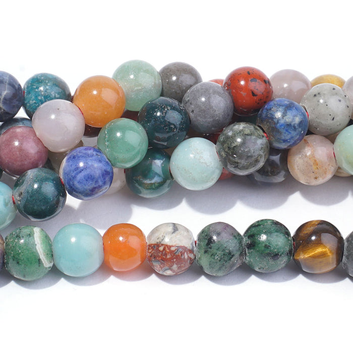 Mixed Stone 8mm Large Hole Round - 8 Inch