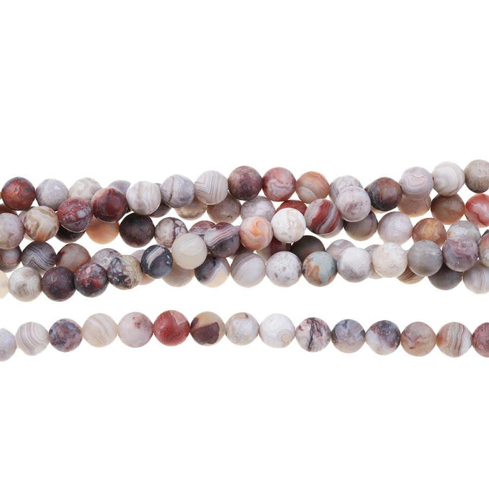 MATTE Mexican Laguna Lace Agate 6mm Round 15-16 Inch