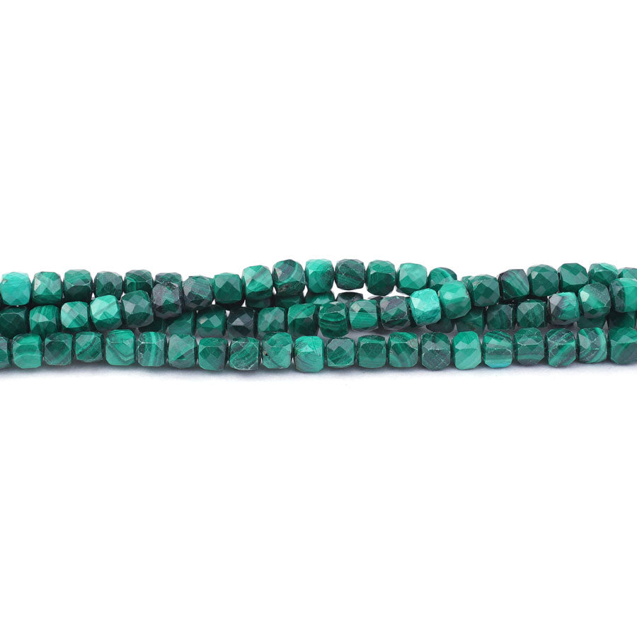 Malachite Natural 4mm Faceted Cube - 15-16 Inch