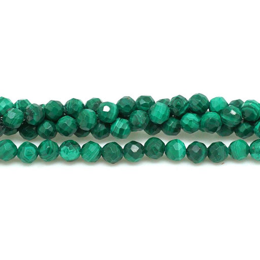 Malachite Diamond Cut, Faceted 4mm Round - 15-16 Inch