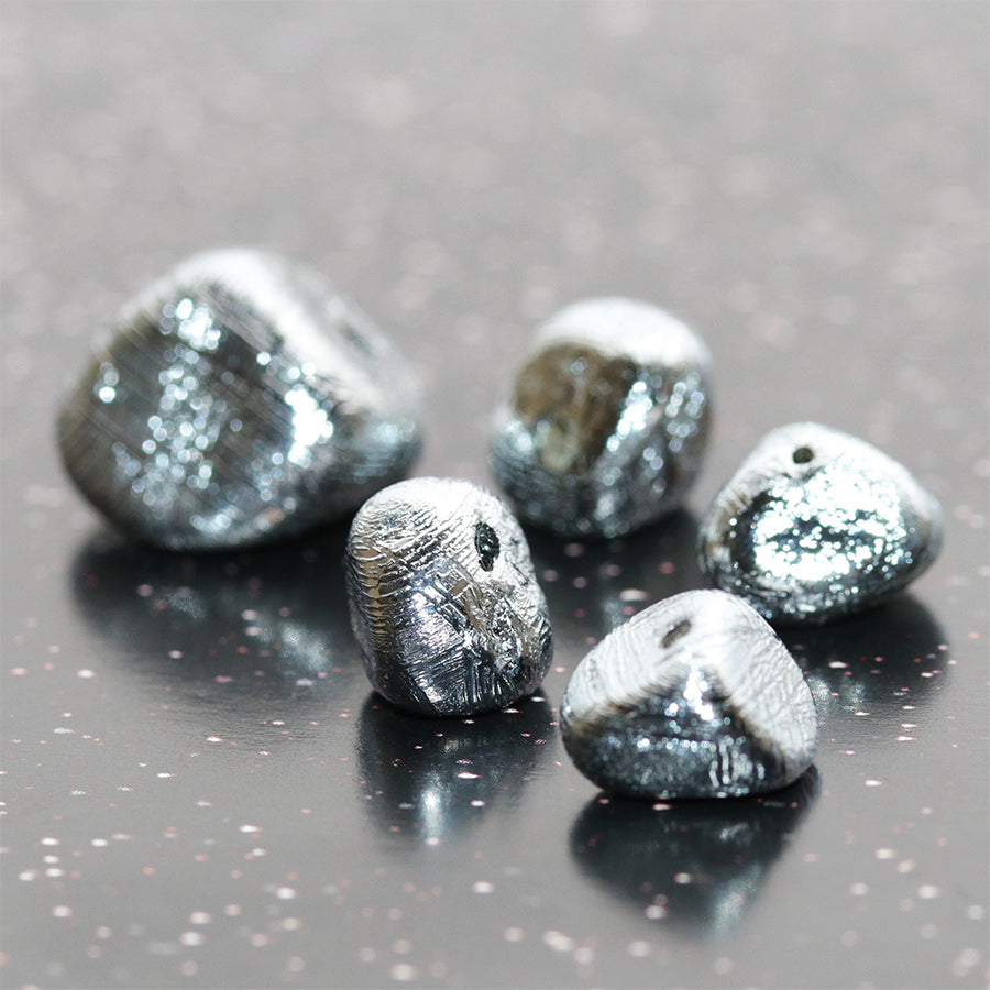 Muonionalusta Meteorites Approximately 7-9 x 9-15mm Silver Plated Round Nugget - Bead (3-5g)