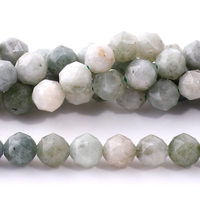 New Burma Jade Faceted, Double Heart 8mm Star Cut - 15-16"