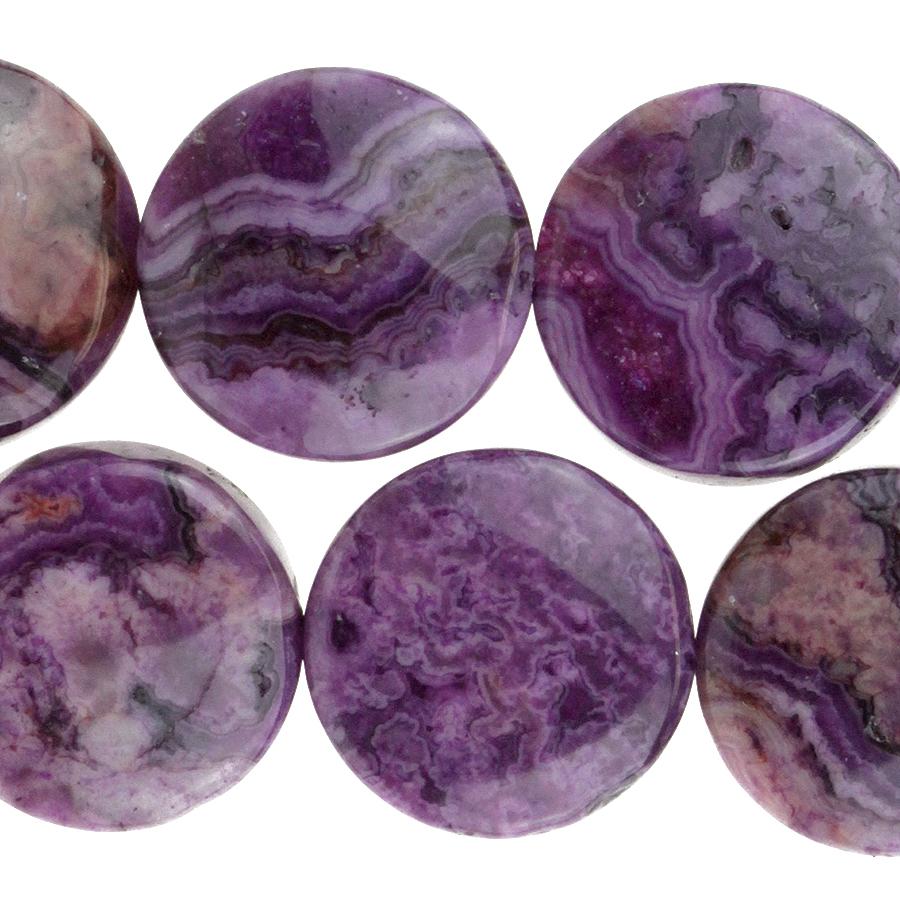 Purple Crazy Lace Agate 12mm Coin 8-Inch
