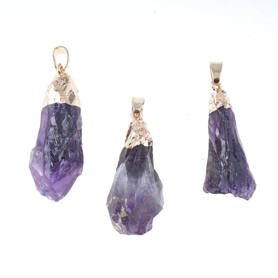 Amethyst Rough 35-45mm Gold Tone Plated Pendant