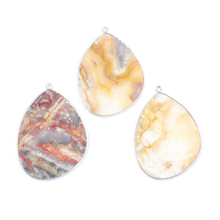 Crazy Lace Agate 27x34mm Slice Silver Plated - Pendant