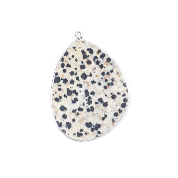 Dalmation Jasper 27x34mm Slice Silver Plated - Pendant