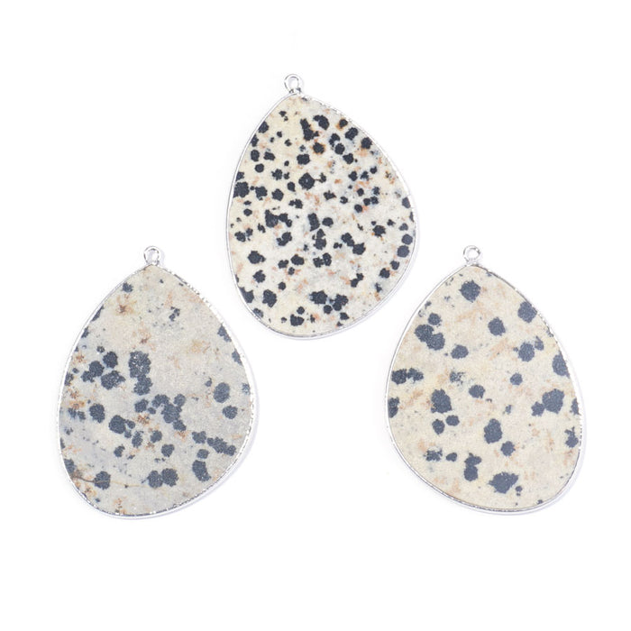 Dalmation Jasper 27x34mm Slice Silver Plated - Pendant