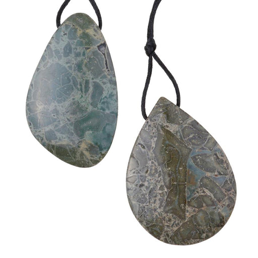 Green Brecciated Jasper 31x52mm Free Form Drop Pendant