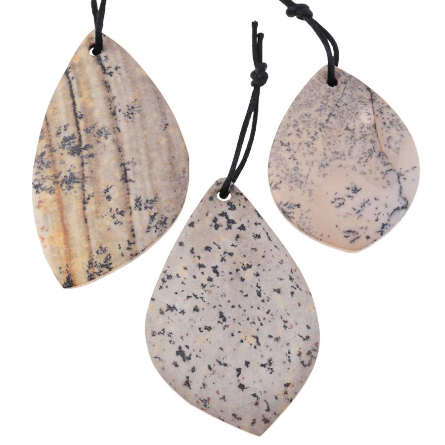 MATTE Outback Moss Jasper 33-39x42-62mm Free Form Marquise Pendant