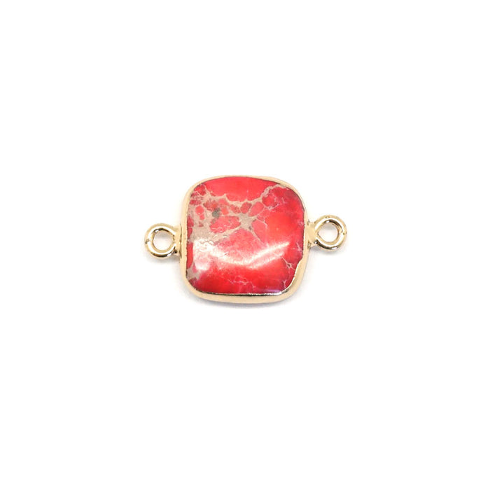 Pink Impression Jasper 14mm Irregular Gold-Plated Square Connector Pendant