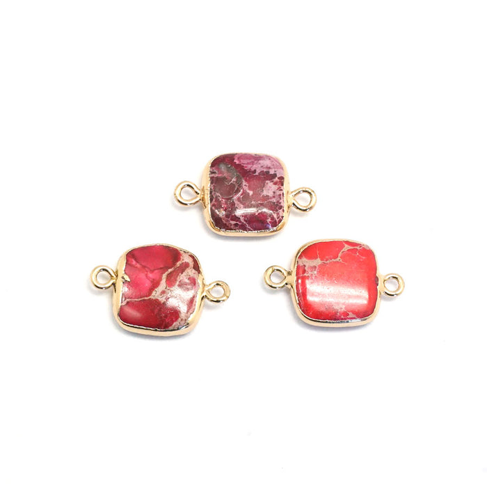 Pink Impression Jasper 14mm Irregular Gold-Plated Square Connector Pendant