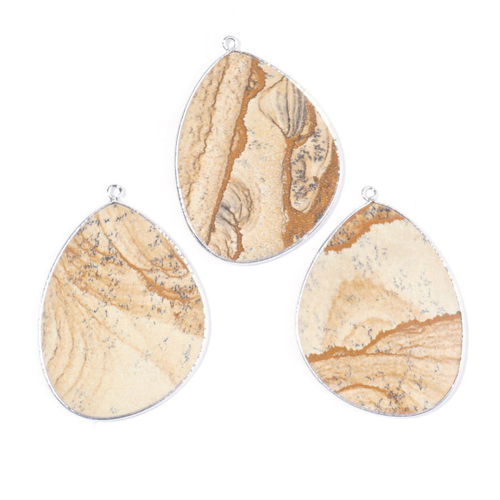 Picture Jasper 27x34mm Slice Silver Plated - Pendant