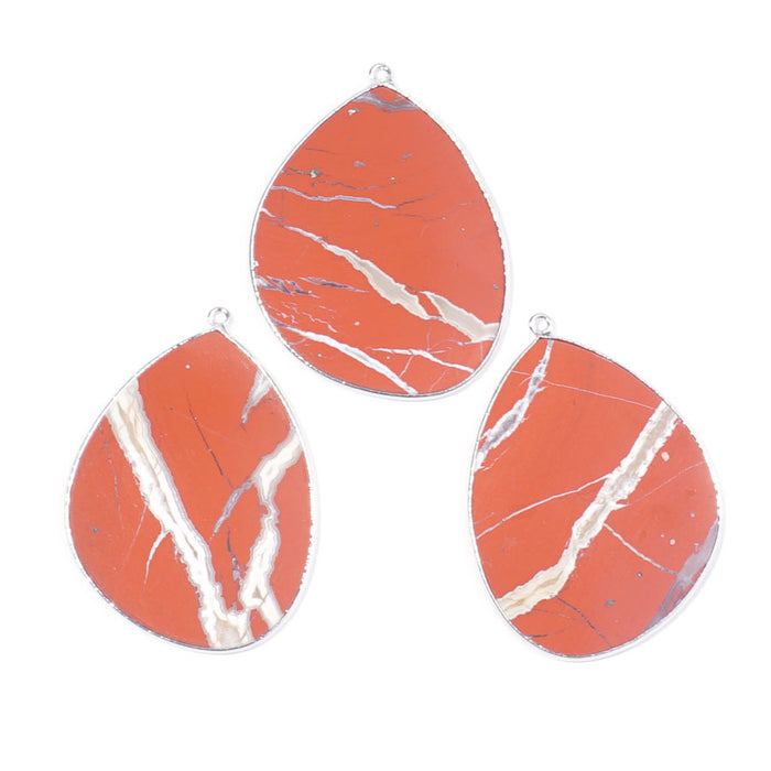 Red Jasper 27x34mm Slice Silver Plated - Pendant