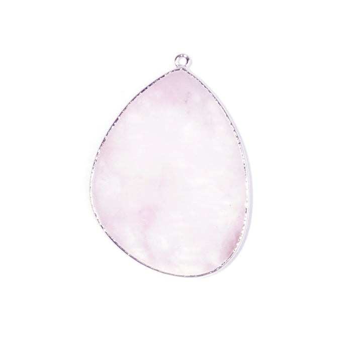 Rose Quartz 27x34mm Slice Silver Plated - Pendant