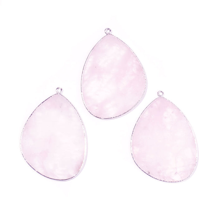 Rose Quartz 27x34mm Slice Silver Plated - Pendant