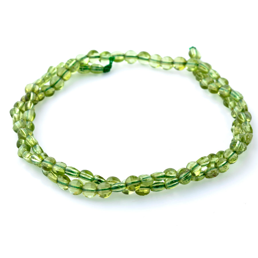 Peridot 4mm Coin Faceted A Grade - 15-16 Inch