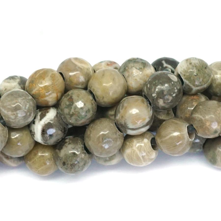 Petoskey Fossil Stone Large Hole, Faceted 8mm Round - 8-inch