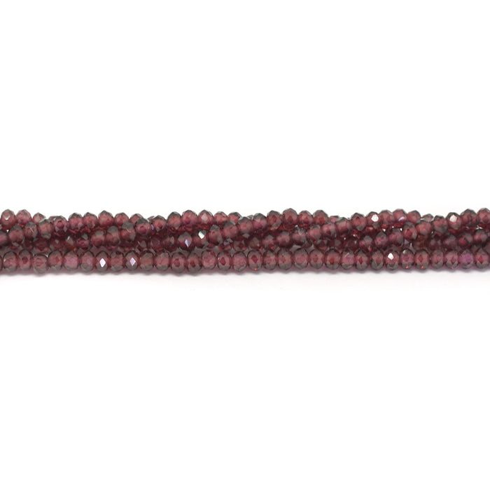 This is a Dakota Stones 2x3mm Purple Garnet Gemstone strand with faceted rondelle beads in 15-16 inch strand.