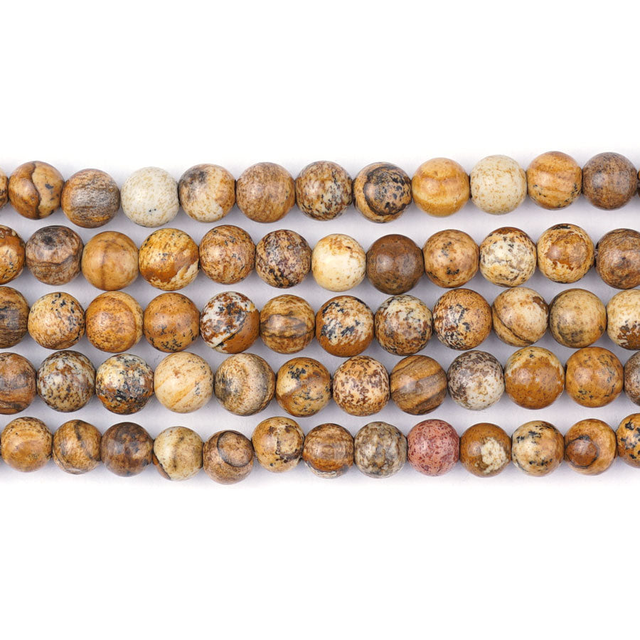 Picture Jasper Natural 6mm Round Large Hole Beads - 8 Inch