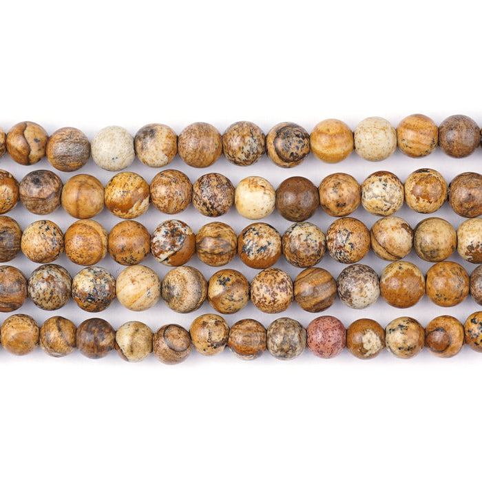 Picture Jasper Natural 6mm Round Large Hole Beads - 8 Inch