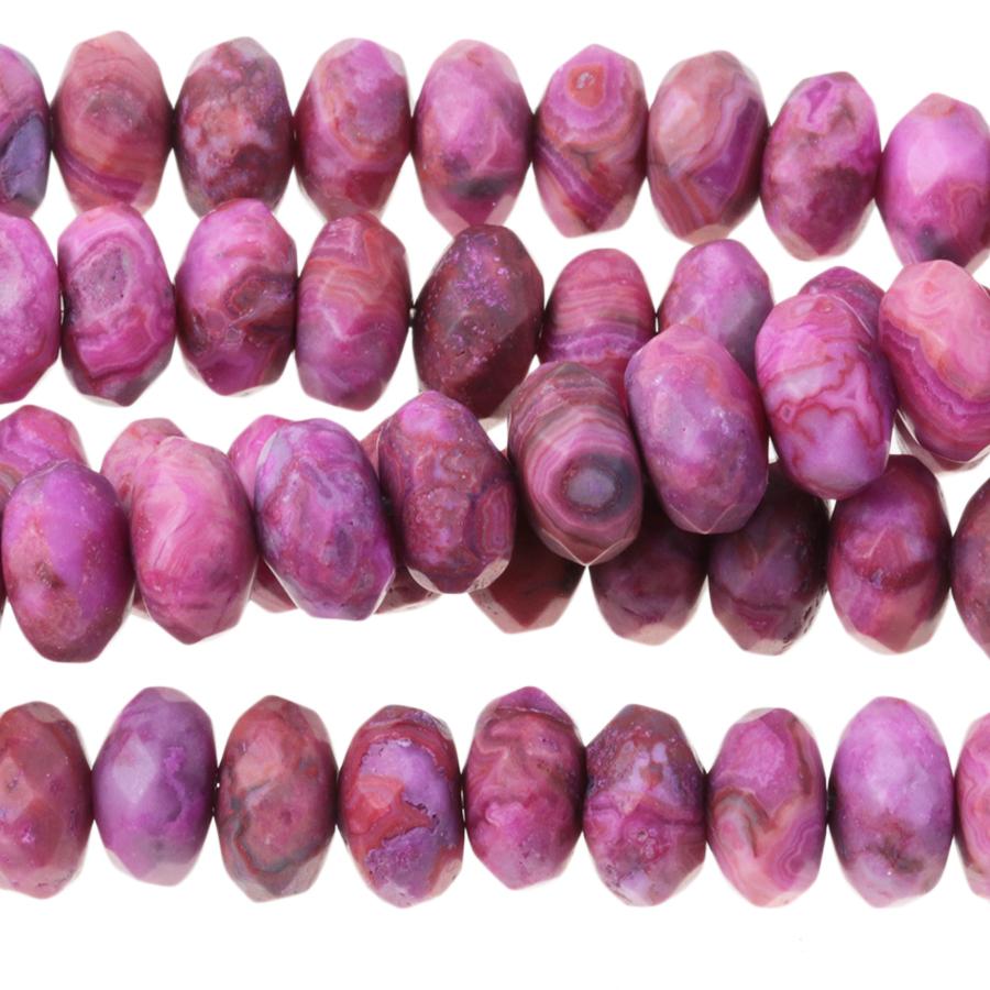 MATTE Pink Crazy Lace Agate 8mm Faceted Rondelle 8-Inch