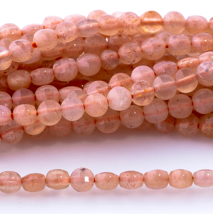 Peach Moonstone Natural 2mm Coin Microfaceted - 15-16 Inch