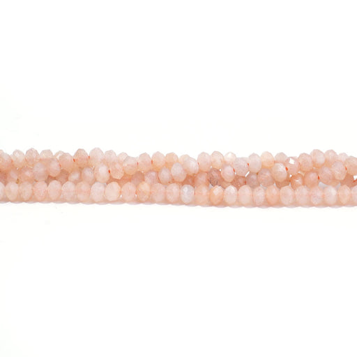 This is a Dakota Stones 3mm Peach Moonstone Gemstone strand with A grade faceted rondelle beads in 15-16 inch strand.