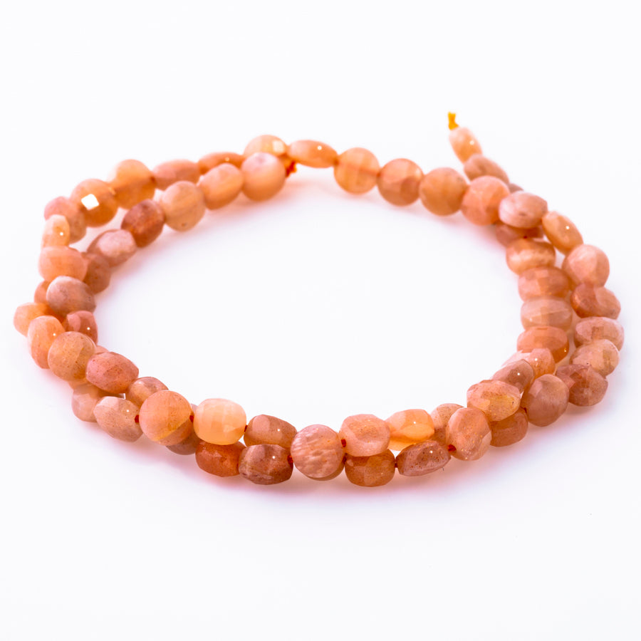 Peach Moonstone 6mm Coin Faceted A Grade - 15-16 Inch