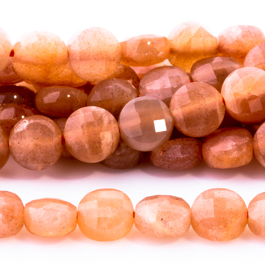 Peach Moonstone 6mm Coin Faceted A Grade - 15-16 Inch
