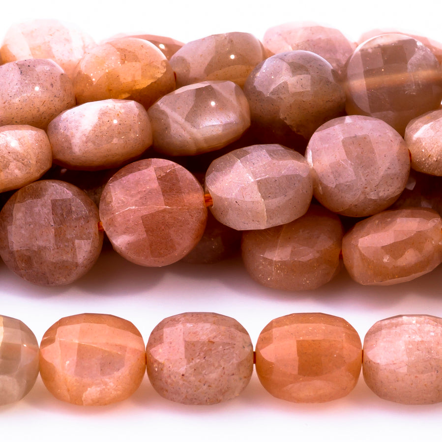 Peach Moonstone 8mm Coin Faceted A Grade - 15-16 Inch