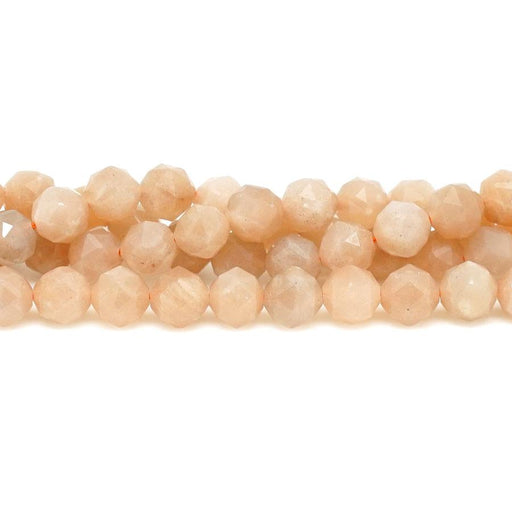 Peach Moonstone Diamond Cut, Double Heart 8mm Star Cut - 15-16"