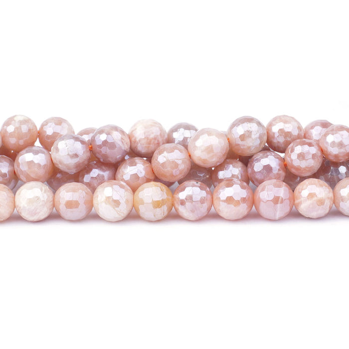 Peach Moonstone Plated 8mm Round Faceted - 15-16 Inch