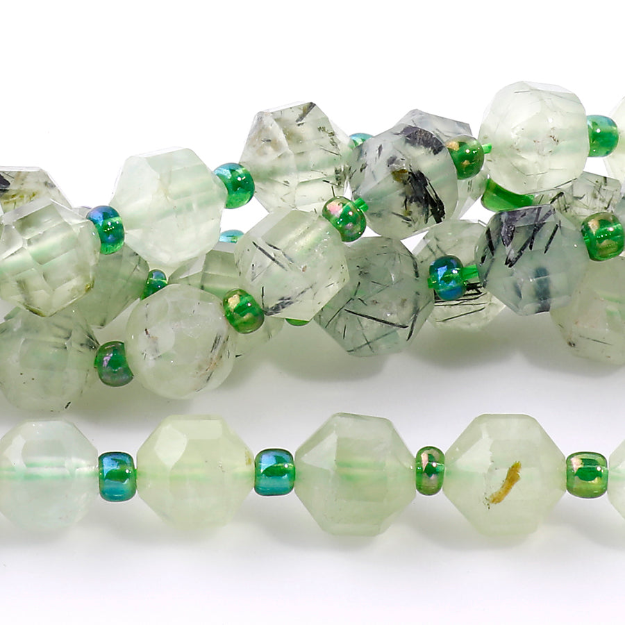 Prehnite 8mm Natural Energy Prism Faceted - 15-16 Inch