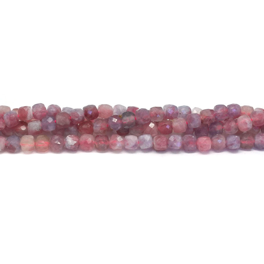 Pink Tourmaline w/ Pink Lepidolite 4mm  Natural Cube Faceted - 15-16 Inch