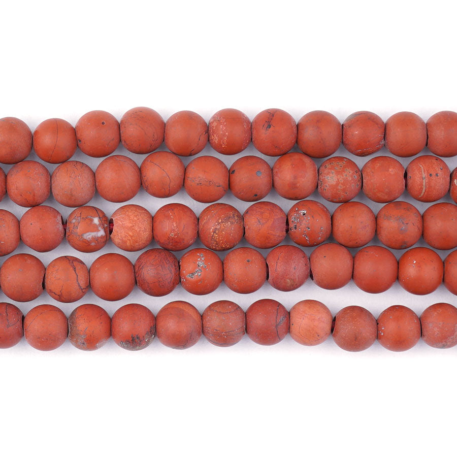Red Jasper Natural 6mm Round Matte Large Hole Beads - 8 Inch