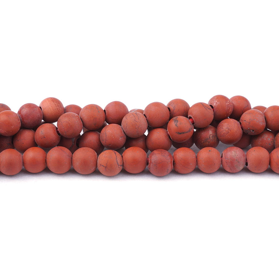 Red Jasper Natural 6mm Round Matte Large Hole Beads - 8 Inch
